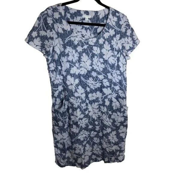 J. Jill Pure Jill Shirt Dress Short Sleeve Linen Floral Crinkle Pockets Medium - Picture 4 of 10